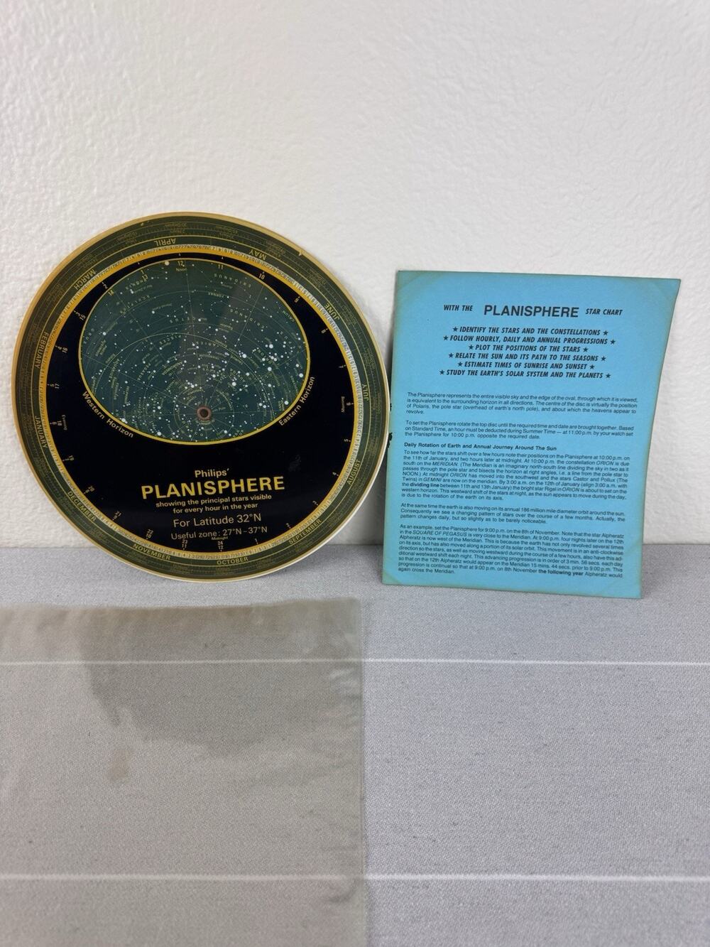Vintage ‘81 Philips Planisphere Star Chart Latitude 32°N Northern Hemisphere Map